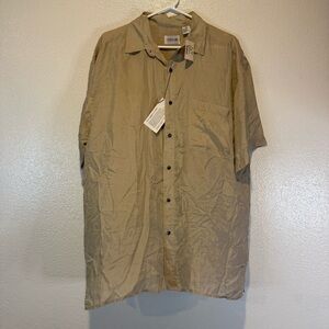 NEW Cezar Men's Casual Tan SILK Button-Down Shirt XL